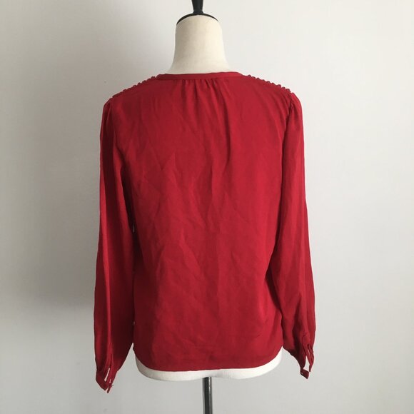 DVF DIANE VON FURSTENBERG Dark Red Bronze Hardware Keyhole 100% Silk Shirt - Picture 7 of 12